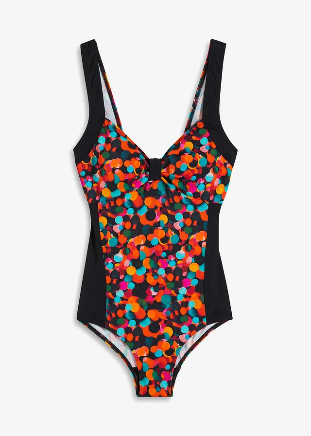 Maillot 1 pièce à empiècements contrastants, Couleur: noir