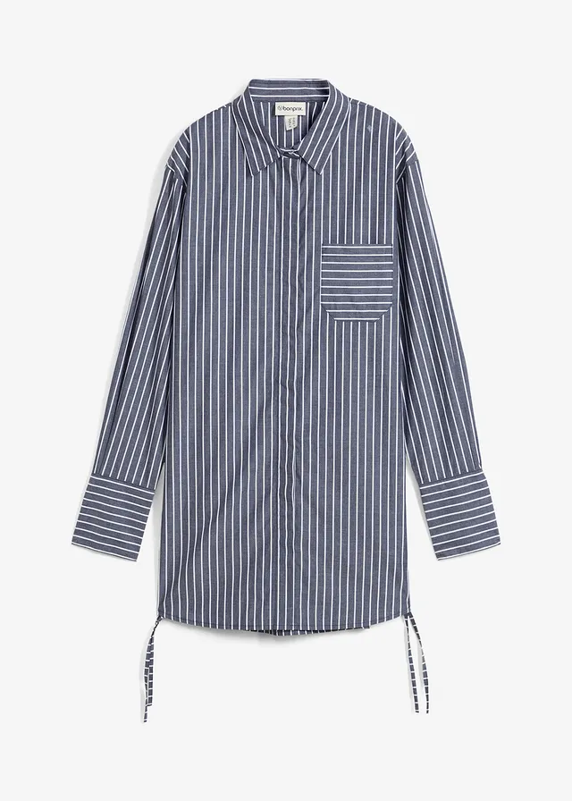 Chemisier oversize 100 % coton, Couleur: bleu foncé-blanc rayé