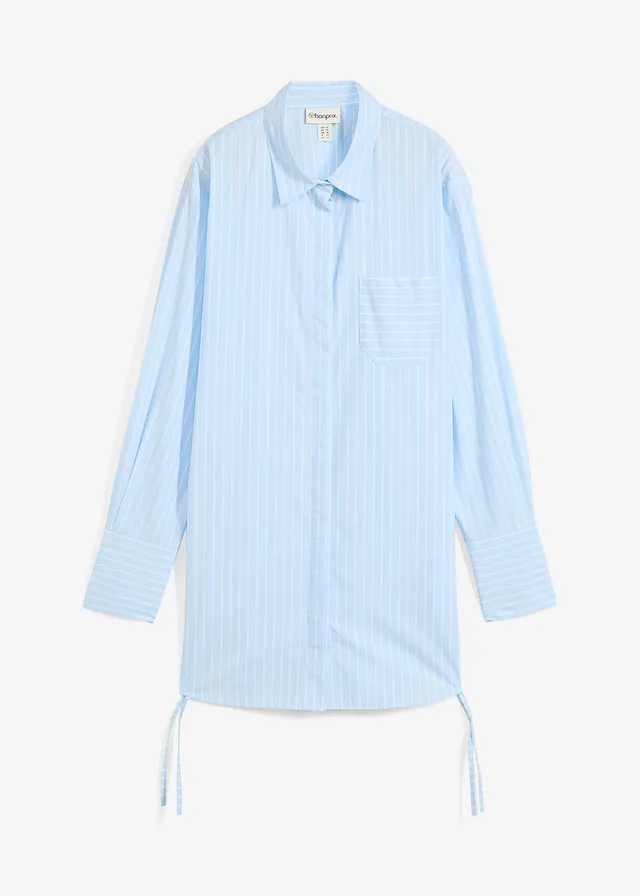 Chemisier oversize 100 % coton, Couleur: bleu glacé/blanc rayé