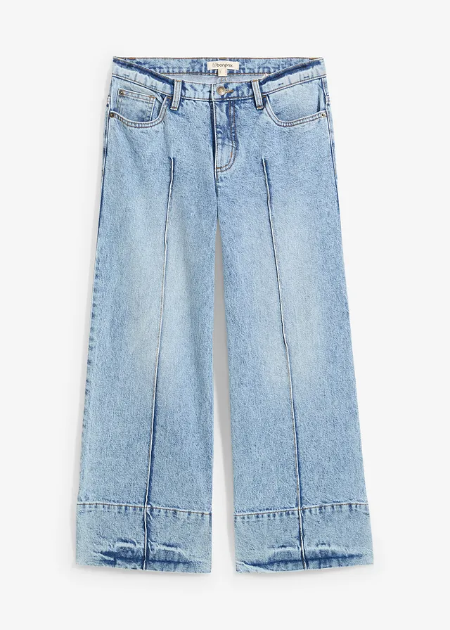 Blugi 7/8 largi cu talie medie, cropped