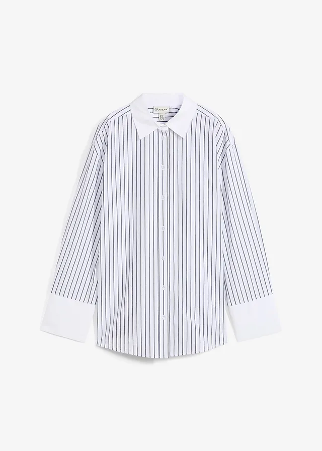 Oversized overhemd van puur katoen, Kleur: wit-donkerblauw gestreept