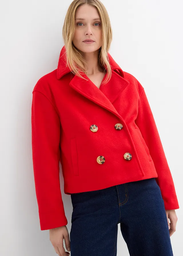 Veste style trench, courte et oversize, Couleur: fraise