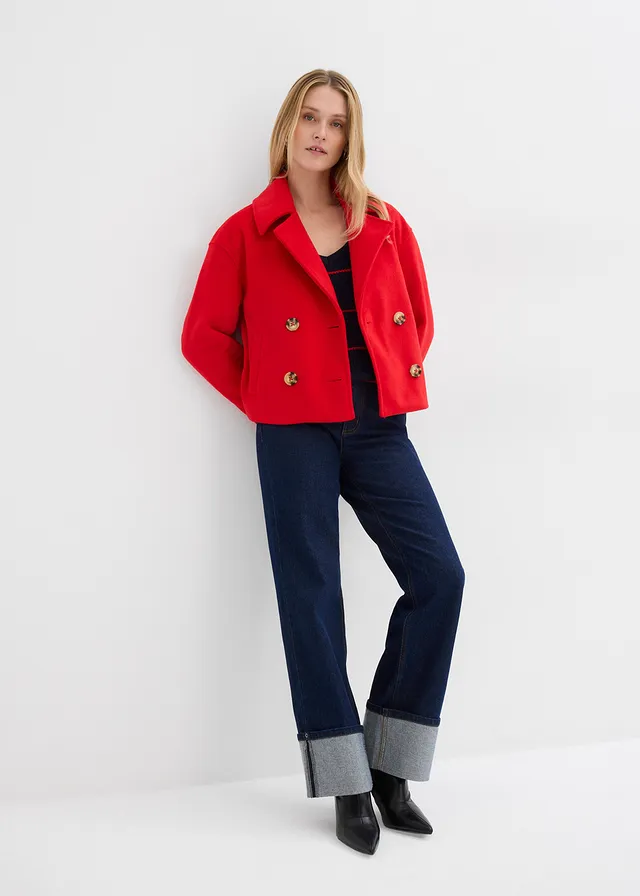 Veste style trench, courte et oversize, Couleur: fraise