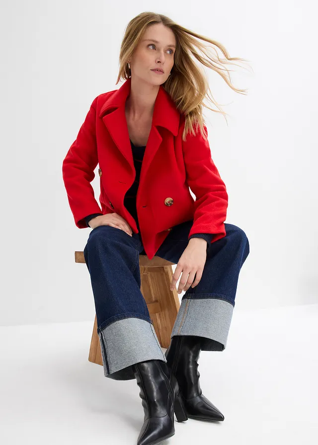 Trenčkot vo vlnenom vzhľade, oversize • jahodová • obchod bonprix