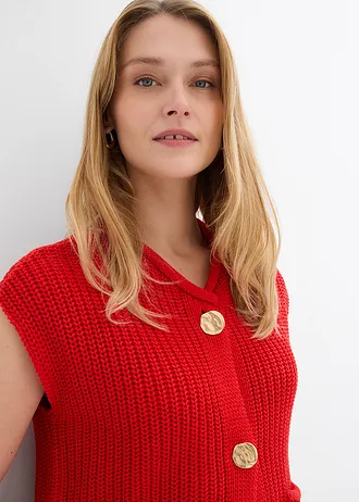 Gebreid vest met zakken • aardbeirood • bonprix online shop