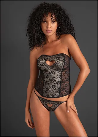 Bustier en string (2-dlg. set) • zwart-nude • bonprix online shop