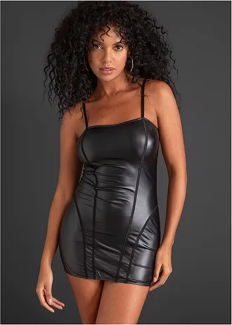 Sexy jurk in wetlook • zwart • bonprix online shop
