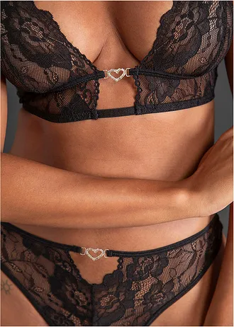 Bralette en string ouvert (2-dlg. set), Kleur: zwart