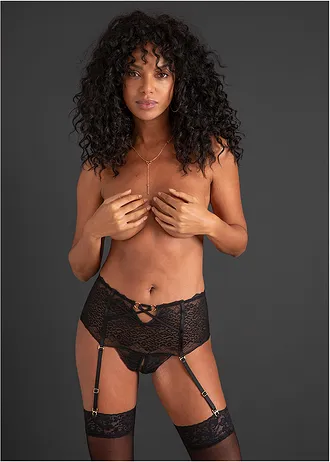 String taille classique ouvert avec porte-jarretelle, Couleur: noir