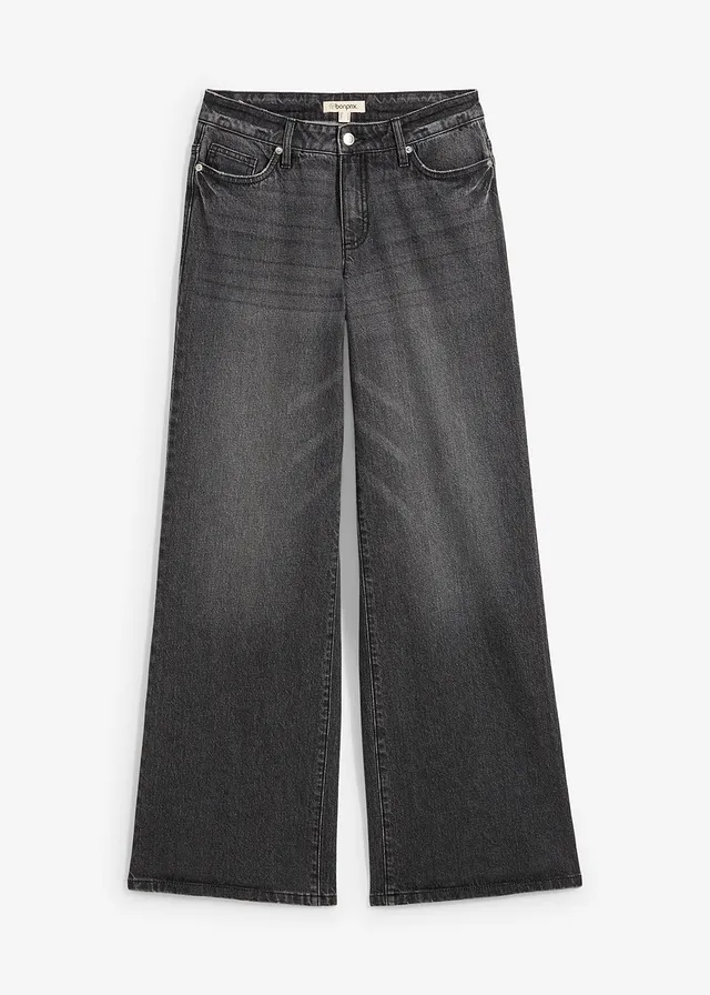 Jean large, taille mi-haute, peu extensible, longueur sol