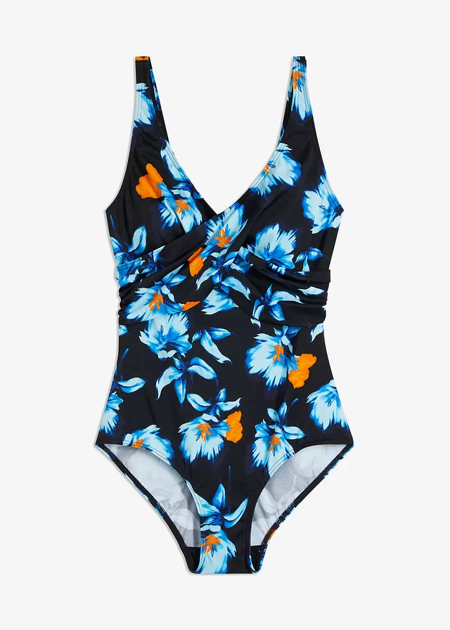 Badpak in wikkellook, Kleur: zwart gebloemd