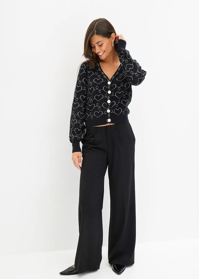 Pantalon à pinces en viscose mélangée, Couleur: noir