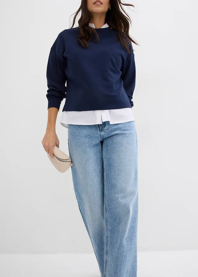 Jean large taille haute, longueur sol • denim bleu glacier used • product-page.page-title-suffix