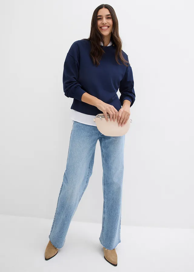 Wide leg jeans, high waist, full length, Kleur: ijsblauw denim used