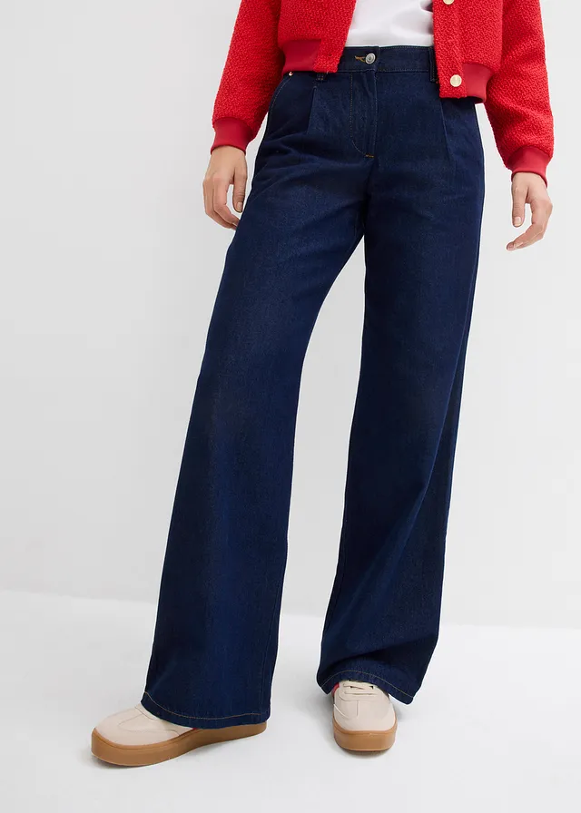 Wide leg jeans, mid waist • donkerblauw denim • product-page.page-title-suffix