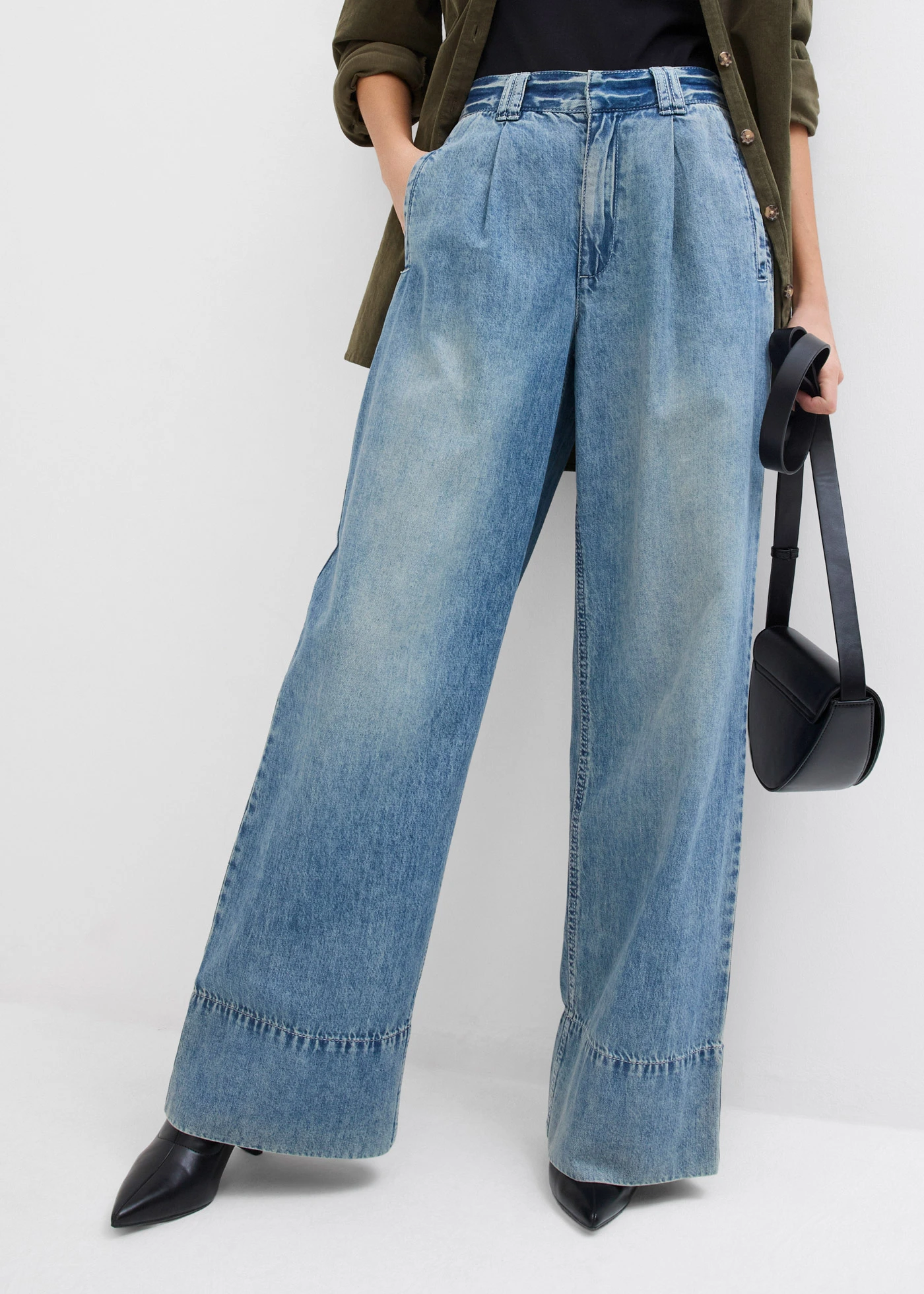 Dżinsy Wide Leg, high waist • jasnoniebieski denim "used" • sklep bonprix