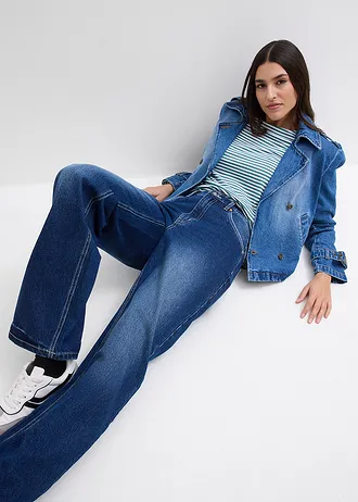 Dżinsy loose, prosta nogawka • ciemnoniebieski denim "used" • sklep bonprix