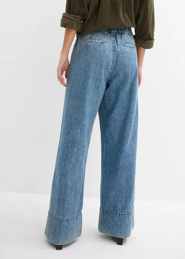 Wide leg jeans high waist, Kleur: lichtblauw denim used
