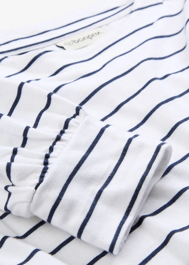 T-shirt manches longues 100% coton • blanc/bleu foncé rayé • product-page.page-title-suffix