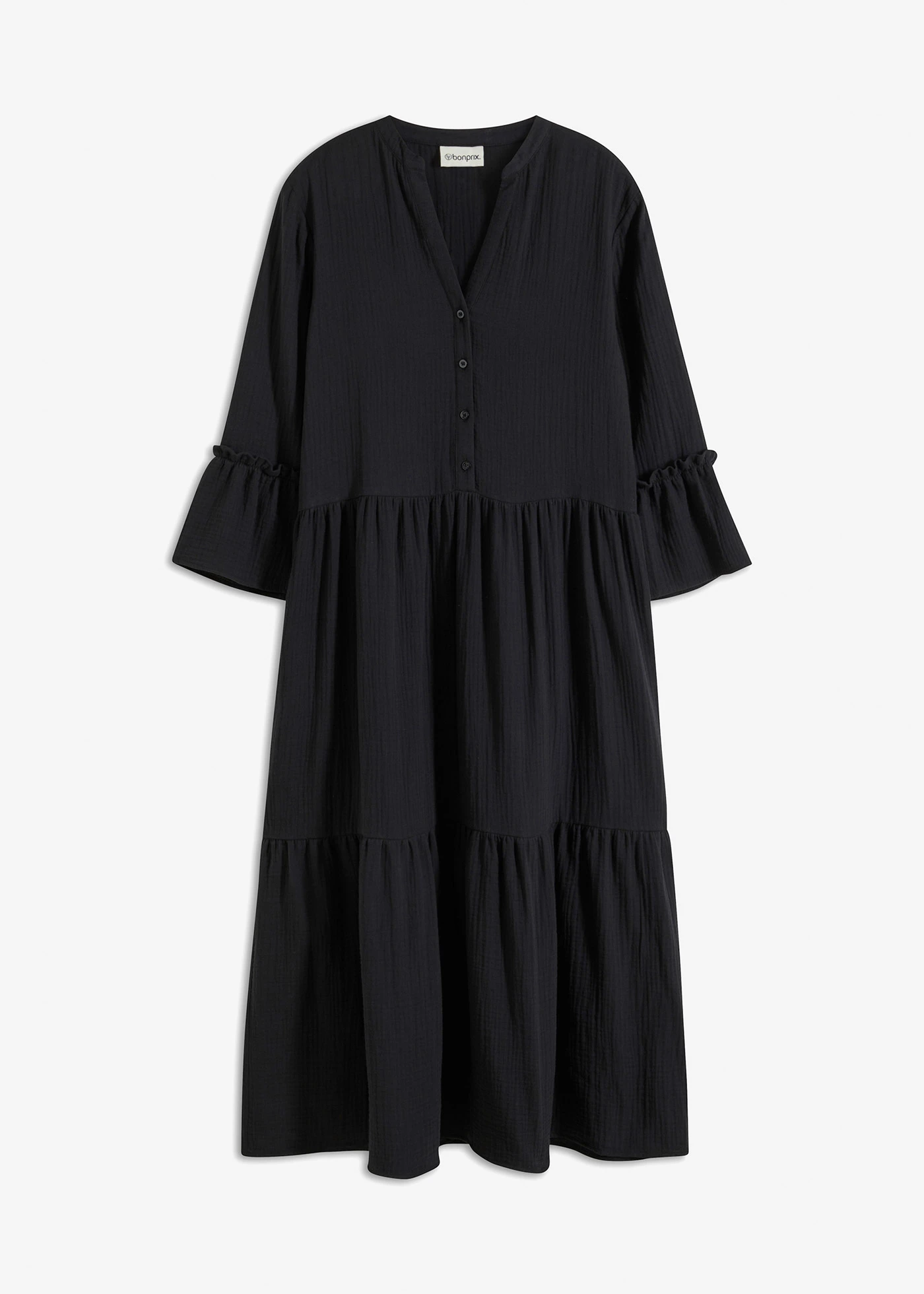 Robe midi en gaze de coton douce • noir • Boutique bonprix