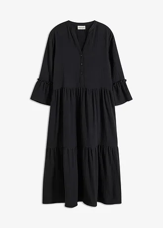 Robe midi en gaze de coton douce • noir • Boutique bonprix