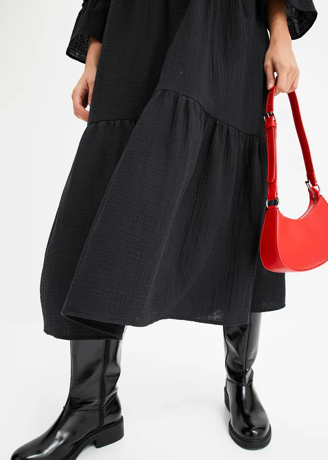 Midi jurk van zachte mousseline • zwart • product-page.page-title-suffix