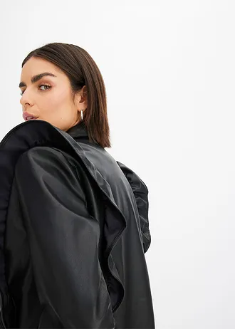 Imitatieleren jas met volants • zwart • bonprix online shop