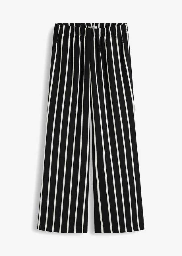 Gedessineerde Marlene Dietrich broek, Kleur: zwart/wit gestreept