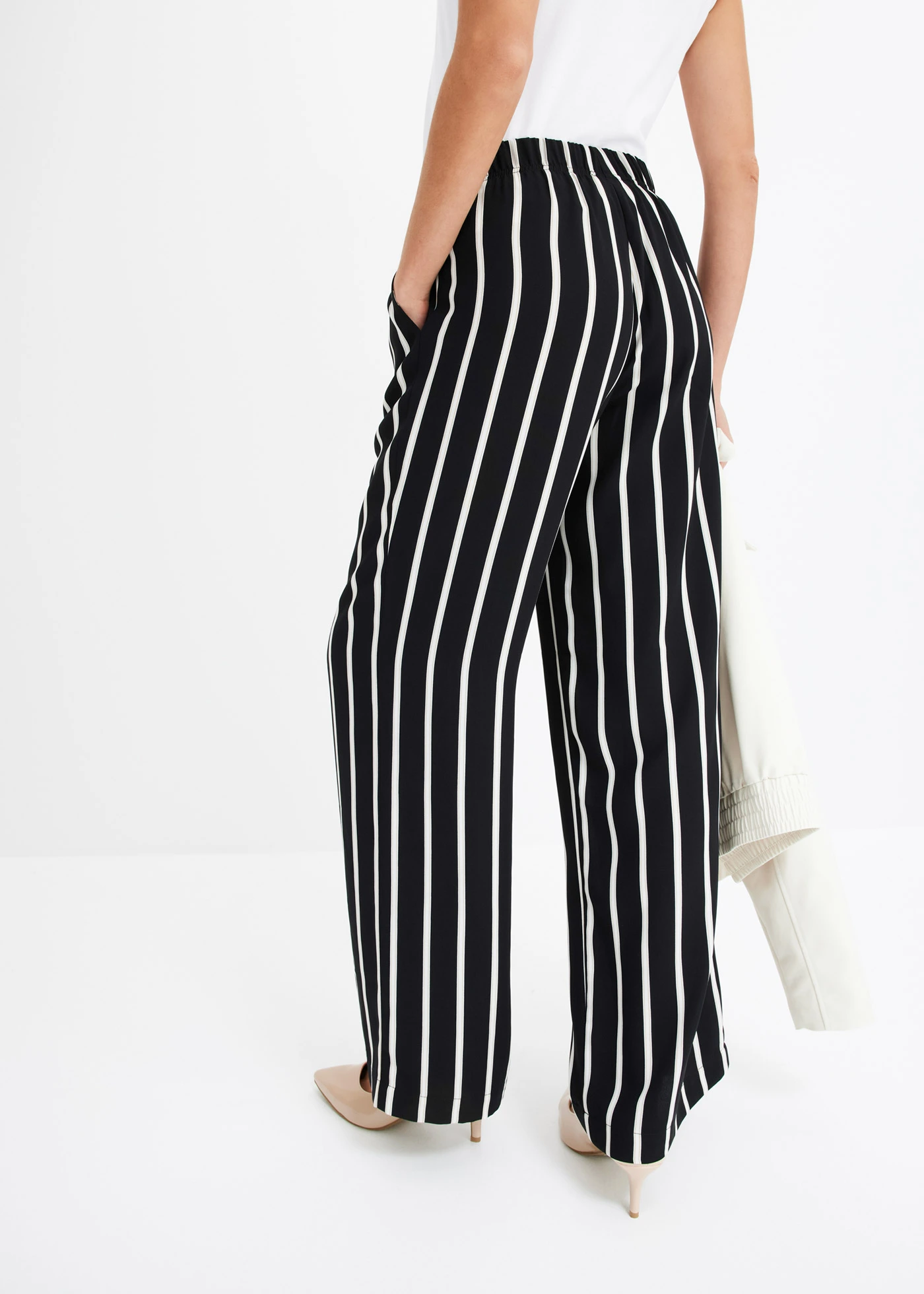 Kalhoty bez zapínání • černá + bílá s proužky • bonprix obchod