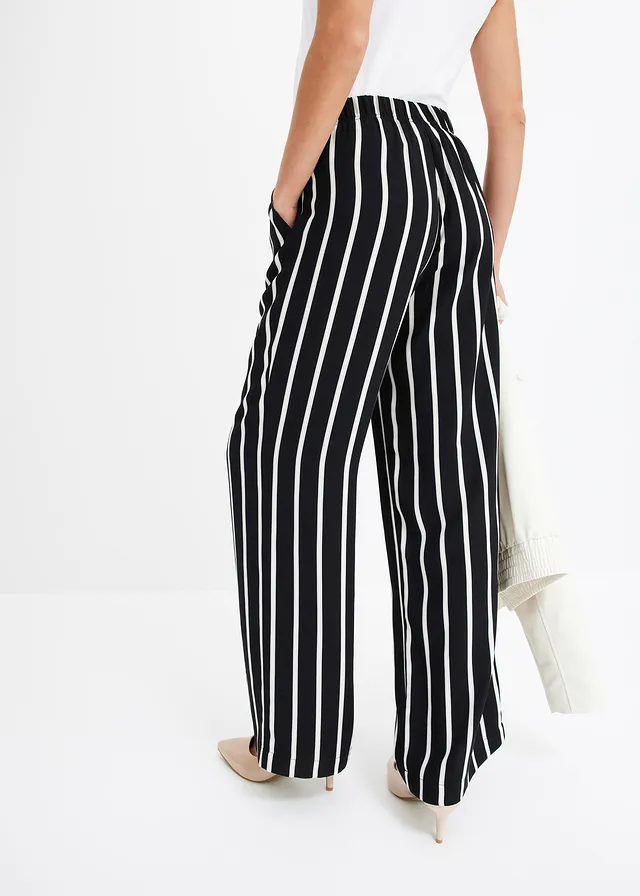 Pantalon taille élastiquée, Couleur: noir/blanc rayé
