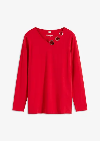 Longsleeve met eyelets, Kleur: rood