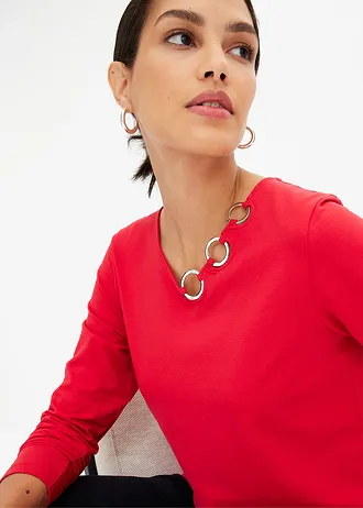 Tričko s dlouhým rukávem a kroužky • červená • bonprix obchod