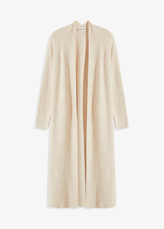 Dlouhý pletený kabátek s viskózou • béžová s melírem • bonprix obchod