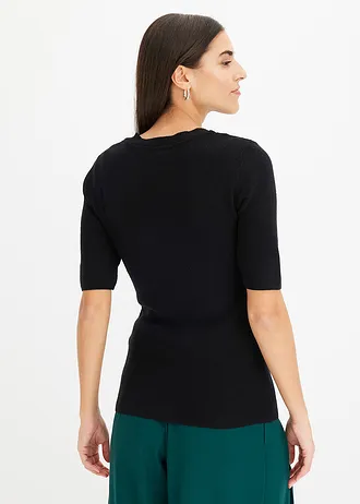 Pull manches courtes côtelé • noir • Boutique bonprix