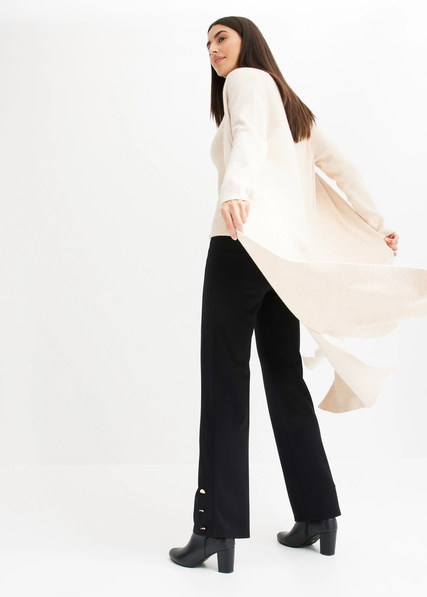 Dlouhý pletený kabátek s viskózou • béžová s melírem • bonprix obchod