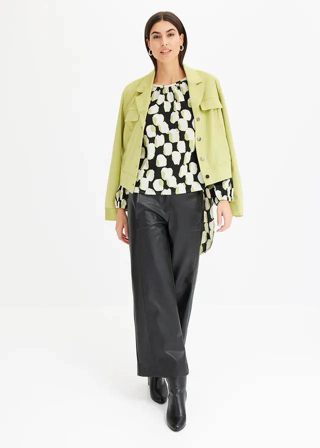 Tuniek met stippen zwart-mat pistache-natuurbeige gedessineerd