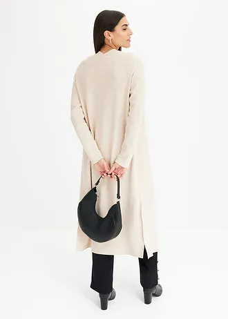 Lang vest met viscose, Kleur: beige gemêleerd