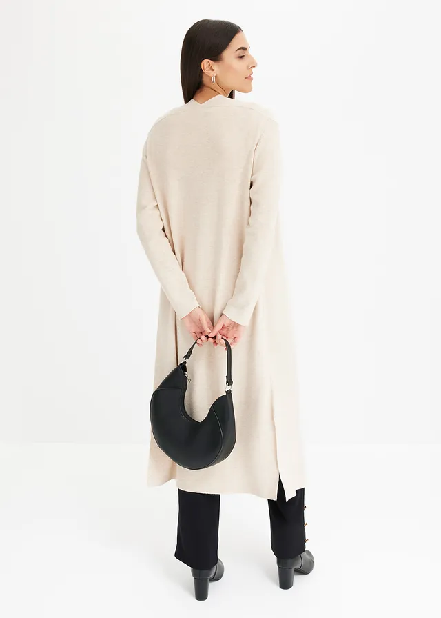 Lang vest met viscose, Kleur: beige gemêleerd