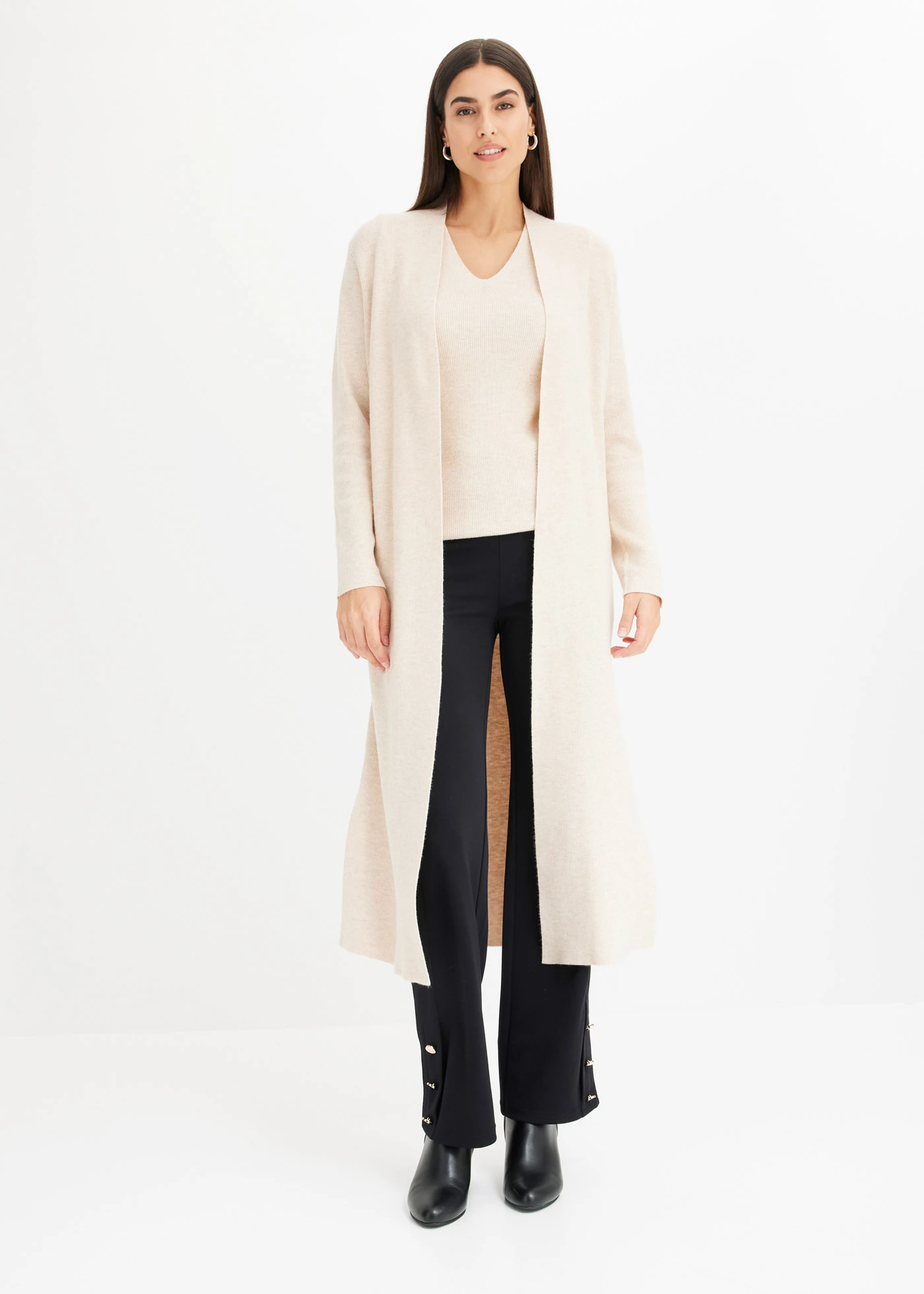 Dlouhý pletený kabátek s viskózou • béžová s melírem • bonprix obchod