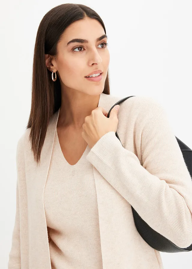 Gilet long en maille • beige chiné • product-page.page-title-suffix