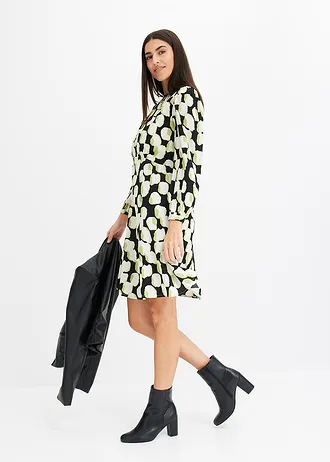 Mini jurk van lichte crêpe • zwart-natuurbeige-mintgroen-mat pistache • bonprix online shop