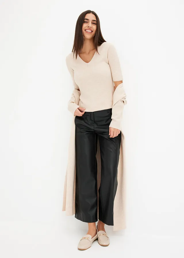 Geribde trui met korte mouw • beige • product-page.page-title-suffix