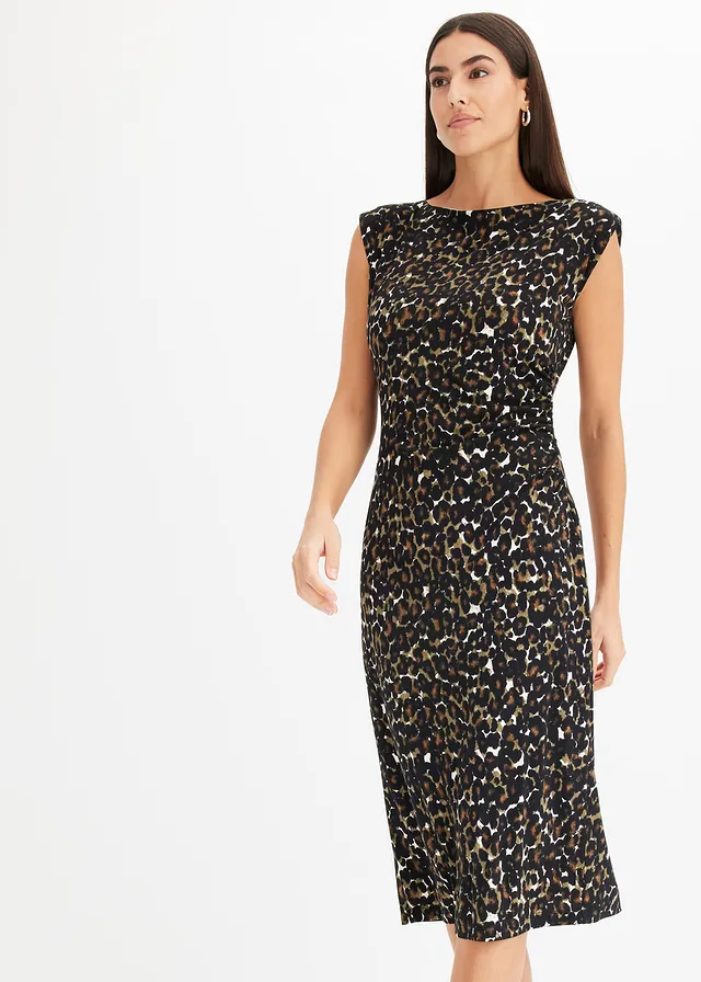 Robe en jersey, Couleur: noir-olive foncé léopard