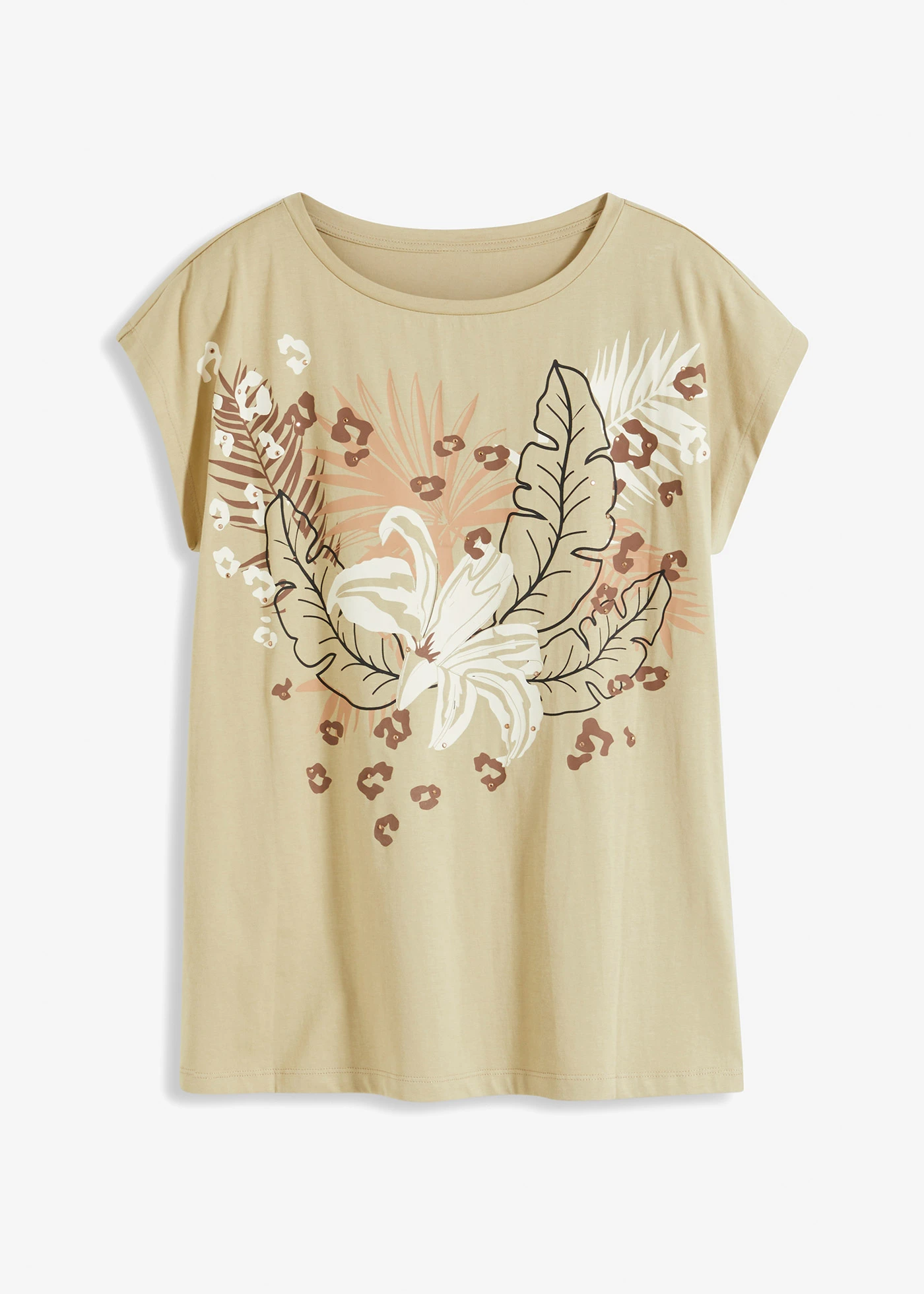 Bluză din bumbac organic 100% • maro deschis/cu imprimeu bej-icecafé • magazin bonprix