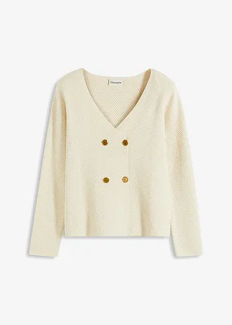 Gebreide blazer, Kleur: ecru