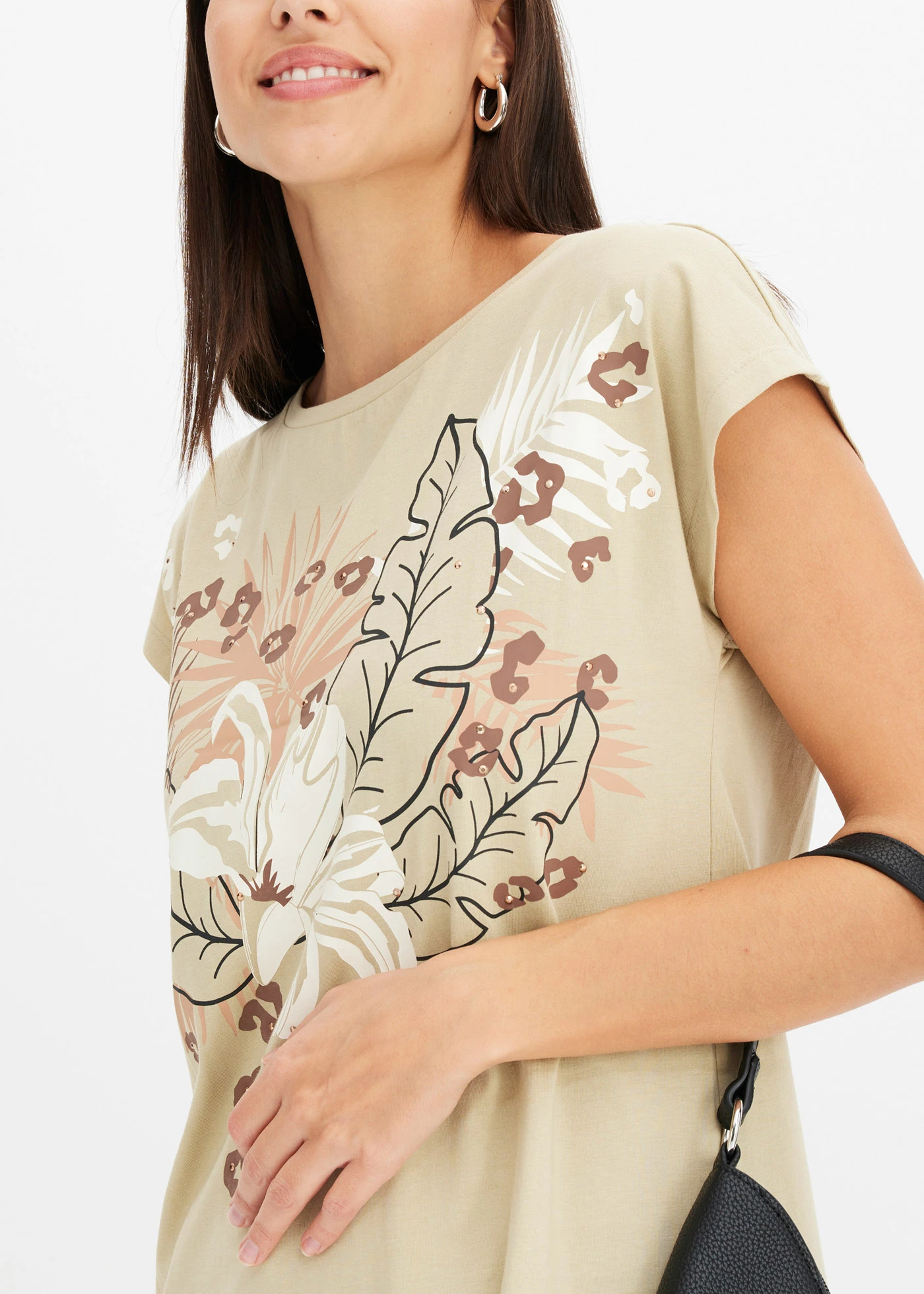 Tričko z čistej bio bavlny • dymová khaki/ľadová káva potlačená • obchod bonprix