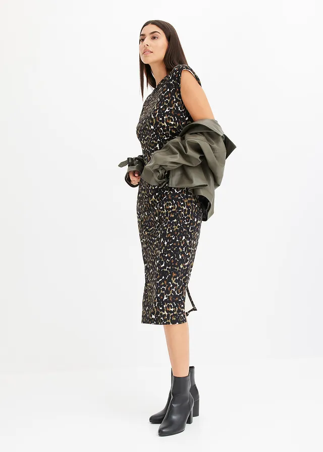 Robe en jersey, Couleur: noir-olive foncé léopard