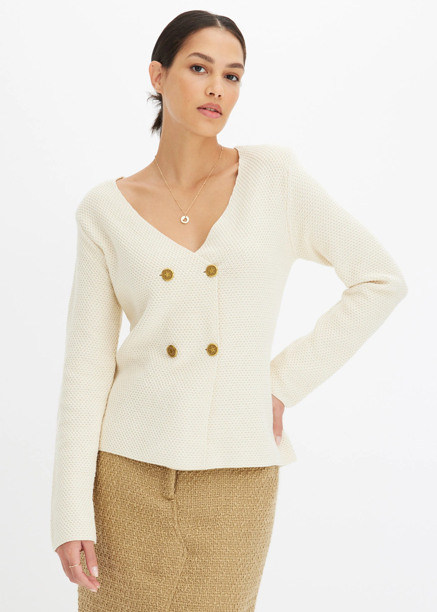 Żakiet dzianinowy • kremowy • sklep bonprix