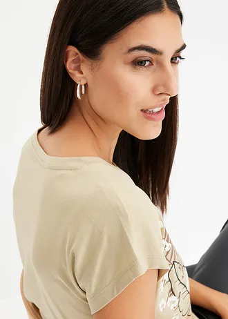 Tričko z čistej bio bavlny • dymová khaki/ľadová káva potlačená • obchod bonprix