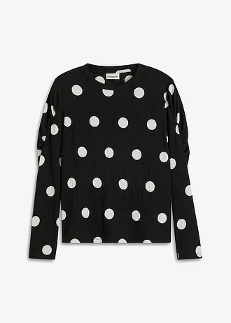 Longsleeve van gestructureerde crêpe • gestipt zwart/wit • bonprix online shop